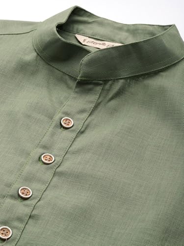 Image of Majestic Man Men's Cotton Regular Fit Casual Mandarin Collar Ethnic Motifs Solid Long Kurta