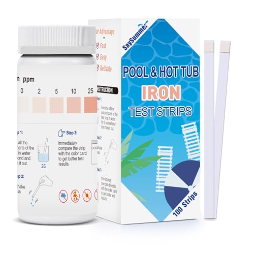 Iron Test Strips for Pool Water: 100 Counts Pool Iron Test Kit Testing 0-25 ppm Iron in Hot-Tub Spa - Pool Metal Test Kit for Above-grough and Inground Pool Testing Iron (Fe2+ and Fe3+)