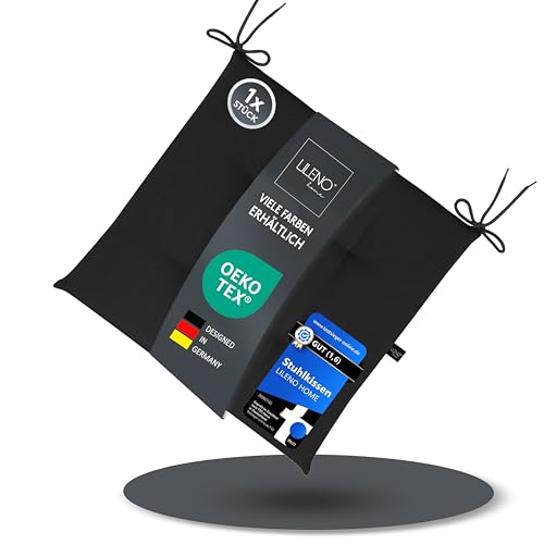 LILENO HOME 1er Set Stuhlkissen Schwarz (40x40x4,5 cm) - Sitzkissen für Gartenstuhl, Küche oder...