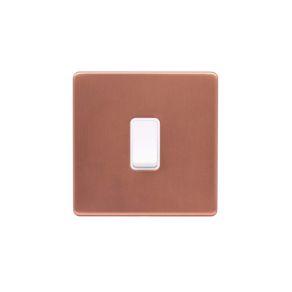 Lieber White Brushed Copper 1 Gang Intermediate Light Switch - Insert Screwless