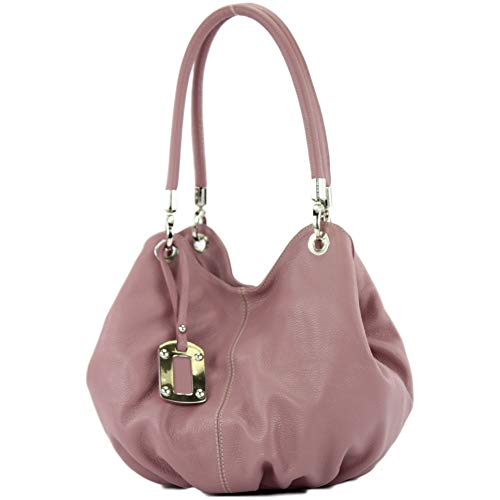 DESIGN ITALIANO: Borsa da donna in pelle di alta qualità realizzata a mano in Italia con elegante dettaglio in metallo color argento - 2 opzioni di trasporto