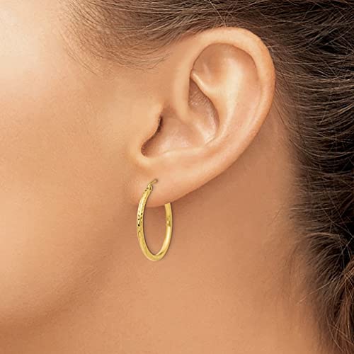14K Yellow Gold Engraved Diamond Cut 1 Inch Round Hoop Earrings #TOP3