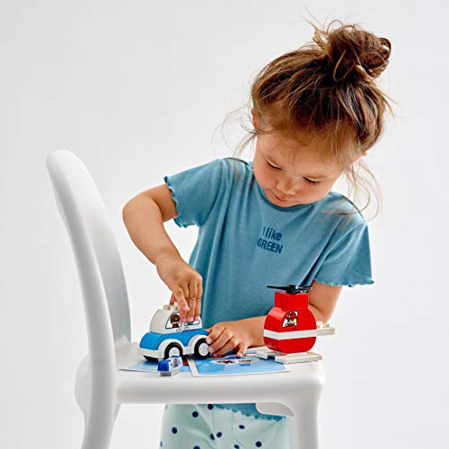 LEGO 10957 Duplo Helicóptero de Bomberos y Coche de Policía con Perrito, Vehículos de Juguete para Niños Bebés de 1.5-2 Años o Más