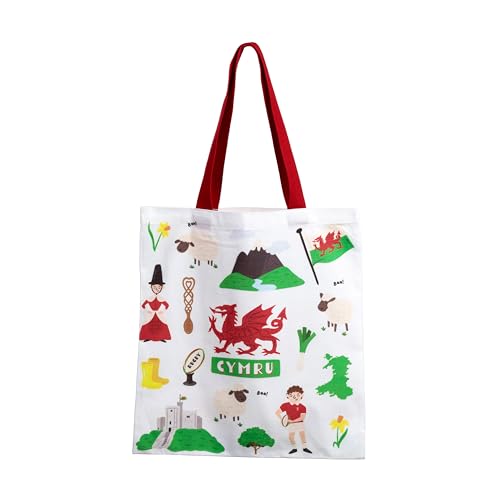 Image of Puckator Welsh Dragon Wales (Cymru) Reusable Tote Bag - Canvas Tote Bag - Cotton Tote Bags - Eco Gifts for Women and Men - Cloth Shopping Bag - Fabric Bag - Foldable Bags for Shopping - Handbag