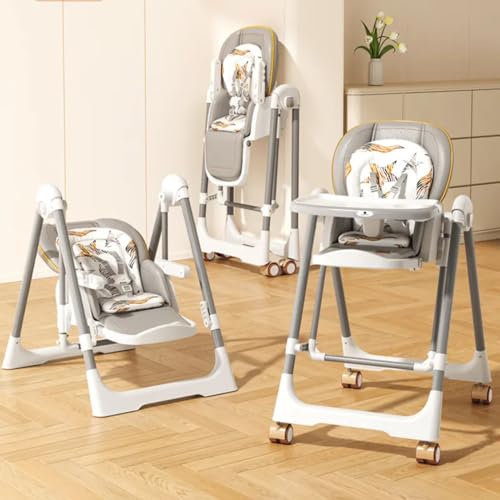 Image of StarAndDaisy Galaxy 2 in1 Rocking Baby High Chair for Boys and Girls Dining Chair 4 Level Reclining Position, Adjustable Height, Locking Wheels, 5 Point Safety Belt (Grey)