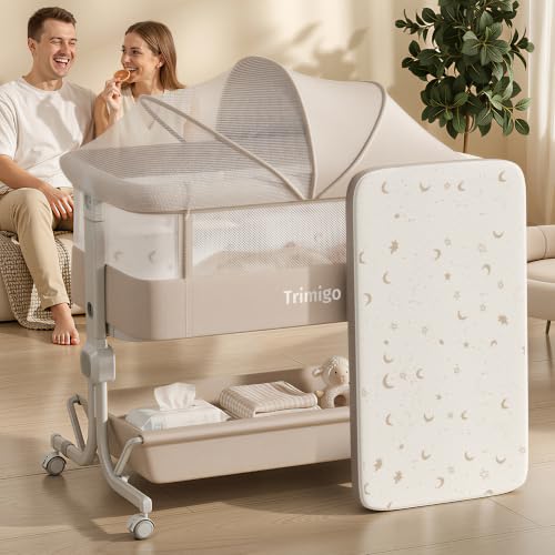 Trimigo 3 in 1 Baby Bassinet Bedside Sleeper with Washable Mattress
