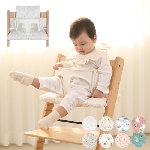 Image of Gembebe Waterproof & Compatible Stokke Tripp Trapp Cushion Set - Easy to Clean - 100% Cotton Stokke Tripp Trapp High Chair Cushion Set (Little Birdie / 49.5 Counts)
