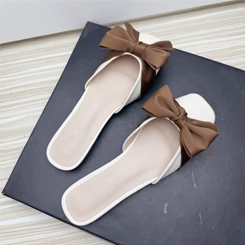 WENJIAZHIZHI Women's Bowknot Square Toe Ballet Flats Casual Dress Flat Shoes Comfortable Walking Slip-On Mules3
