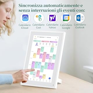 Calendario Digitale da Parete 10,1 Pollici Touch Screen - Planner Familiare con 32GB di Memoria, Cornice Foto Digitale, Sincronizzazione App e Cloud, Agenda Smart