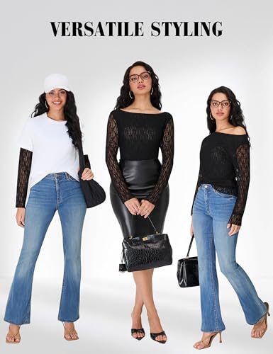 Blooming Jelly Women's Lace Long Sleeve Tops Sheer Mesh Shirt Boat Neck Blouse Sexy Going Out Date Fall Outfits2