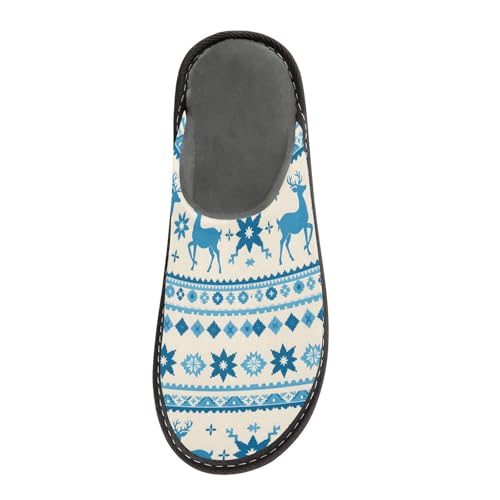 Slippers for Women Blue Elk Snowflakes Ethnic Soft Winter Warm Shoes Indoor Outdoor Non-Slip House Travel Slippers3