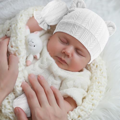 Image of BQUBO Newborn Baby Hats Bear Ears and Mittens Sets Preemie Caps Baby Boy Girl Infant Hospital Beanie for 0-3 Months