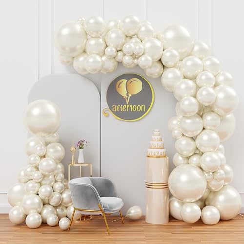 Image of AFTERLOON Biodegradable Natural Rubber Latex 116pcs Pearl Vanilla White Double Stuffed Balloon Different Size 5 /10 /12 /18 Inch Garland Arch kit for Wedding Bride to be Engagement Bridal Birthday Party