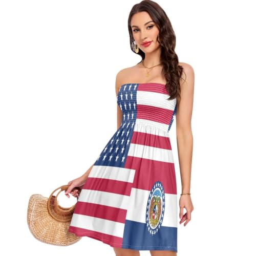 Robe d'été sans bretelles GuoChe douce motif Missouri drapeau USA