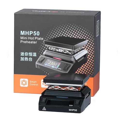 NVYAZJ Hot Plate Preheater Soldering Station, MHP50 Mini Portable Heater Platform, Smart Constant, 100-350°C, 50mm*50mm Heating Area, LCD Screen, Black