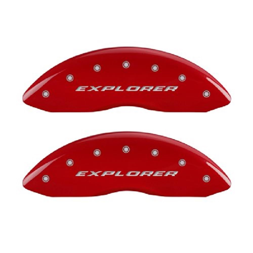 MGP Caliper Covers - Brake Caliper Covers 2011-2019 Ford Explorer (HD Brakes) Front and Rear Set - Explorer Logo - Red