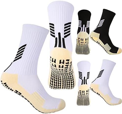 Bestomrogh 2 Pairs Anti-slip Football Socks, Men Sports Socks Breathable Sports Grip Socks with Rubber Pads, Anti Blister Athletic Socks for Men, Women