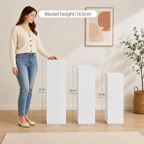 SwallowLiving 3PCS Metal White Display Pedestal Stand for Parties, Square Tall Pedestal Cake Stands Pillars for Wedding, Sculpture Display Stand Column Decoration by SwallowLiving - Image 2