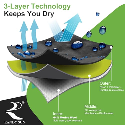 RANDY SUN Merino Wool Hiking Waterproof Socks, Unisex Breathable Multisport Crew Socks 1 Pair3