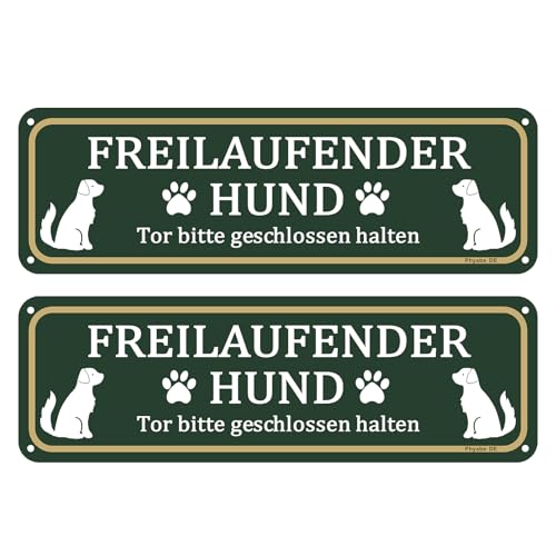 Achtung Hund Schilder 2 Stück，Freilaufender Hund，25cm x 8cm Aluminium Reflektierendes Schilder für Wohnanlage，für Außen-und Innenbereich