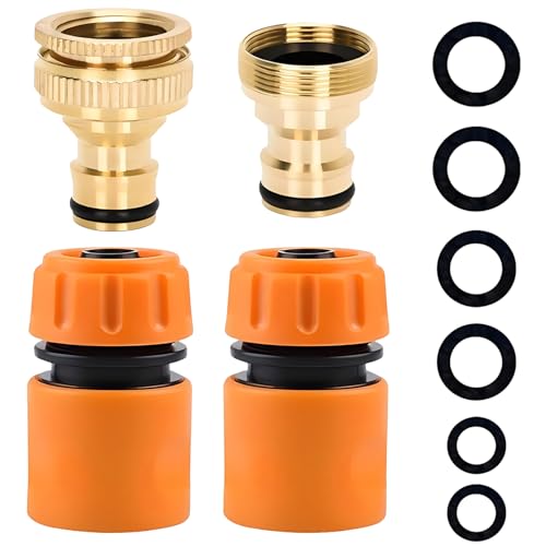 Kit de Conectores para Manguera, Empalme Rápido de 1/2 y Adaptador Reductor para Grifo de 3/4, Acoplamiento Rápido para Jardín, Conectores Universales para Grifo Mezclador
