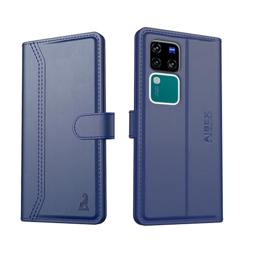 Image of AIBEX Compatible for Vivo V30 Pro 5G / Vivo V30 5G Flip Cover Leather Finish with Magnatic Closure | Inside TPU with Card Pockets | Wallet Stand | Complete Protection Flip Case -Blue