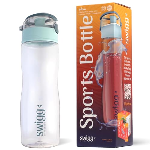 Swigg 1 BPA Free Sports Water Bottles for School Gym Bicycle Car - Leak Proof Sports Waterbottles - See Through Reusable Clear Water Bottle botella de agua Made of Tritan Plastic Refillable 20-24oz
