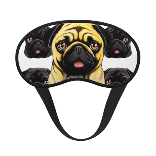 サイドスリーパー用ブラックイエローパグスリープマスク 遮光ナイトマスク 睡眠用アイマスク レディース メンズ アイカバー ソフトで快適なアイシェード 旅行、昼寝用