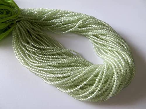 Prehnite facettée 2mm naturelle en fil de 33cm pour tissage de micro-perles et intercalaires