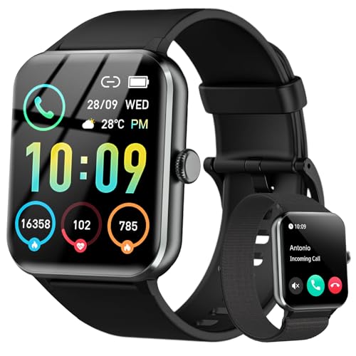 IOWODO R50 Reloj Inteligente para Hombre/Mujer con Bluetooth Llamadas, Pantalla de 1.85'' /Ritmo cardiaco/Oxígeno en Sangre/Estrés/Sueño 100+ Modos de Deporte para iOS Android (Negro)