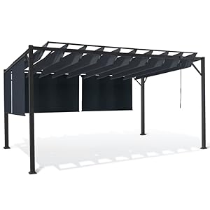 IDMarket – Pergola Deluxe Edition draaibare messen 3 x 4 m en 4 jaloezieën, antracietgrijs