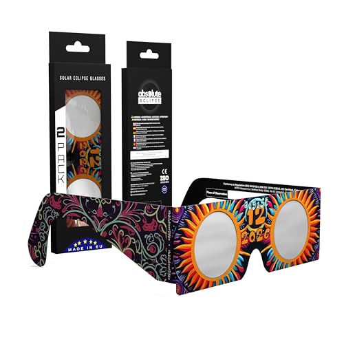 Absolute Eclipse Occhiali Sunburst Solar Eclipse - ISO 12312-2 Testato e certificato CE - Produttore UE - Confezione da 2 paia - 2026 Eclipse Europe