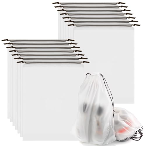 Aubeco 100pcs Clear Shoe Bags for Travel, 15.7' x 11.8' Waterproof Dust Bags with Drawstring...
