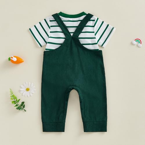 Image of Bay Boy Easter Outfit Newborn Striped Bodysuit Bunny Carrot Overalls Pants Set Infnat Cute Spring Summer Clothes