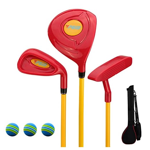 PGM Kids Golf Club Set - Can Hit Real Balls, Includes Wood, Iron and Putter Clubs - Great for Beginners Boys and Girls - Training Set