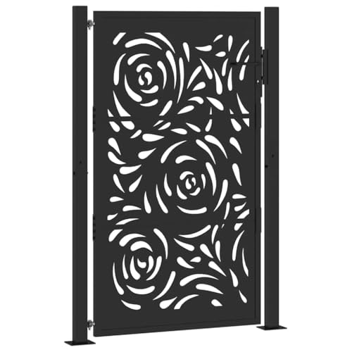 vidaXL Garden Gate/Entry Gate in Black Steel - Flame Design 105x155cm - Lockable with Keys for Patio/Driveway