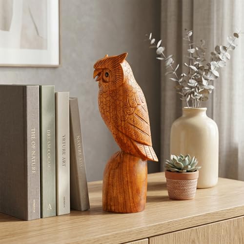 Figura Decorativa de Búho de Madera Hecha a Mano 10" miniatura 2