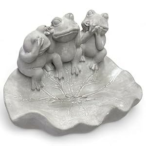 MIJOMA Vogelbad van cement, vorstbestendige tuindecoratie voor wilde vogels, stijlvol tuinsieraad (blad en kikkers)