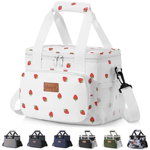 Image of Lifewit Medium Lunch Bag, Insulated Lunch Box, Soft Cooler Cooling Tote for Adult Men Women, Strawberry 12-Can (9L)