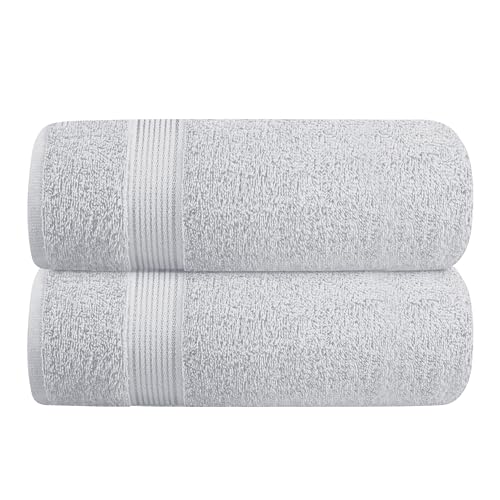 Elvana Home Cotton 2 Pack Oversized Bath Towel Set 28x55 inches, Large Bath Towels, Ultra Absorbant Compact Quickdry & Lightweight Towel, Ideal for Gym Travel Camp Pool - Light Grey
