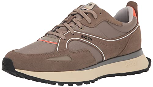 Boss Men's Running Style Nylon With Suede Trim Sneakers, Burlap Beige/Fawn Beige/Tangerine Orange, 8 #TOP28