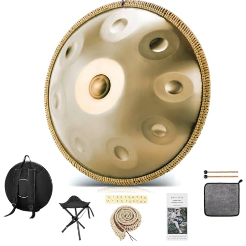 Kalopho 22 Inches Handpan Drum 432Hz 9 Notes D Minor Kurd Hand Pan Drum Professional Concert Sound Handpan Drums for Adults Complete Kit Includes Bag Stand Sticks (9 Notes 432Hz)