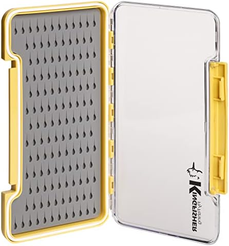 Kingfisher Fly Fishing Slim Waterproof Fly Box Teardrop Silicone Insert, Large