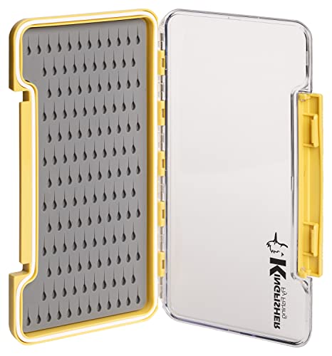 Kingfisher Fly Fishing Slim Waterproof Fly Box Teardrop Silicone Insert, Large #TOP2