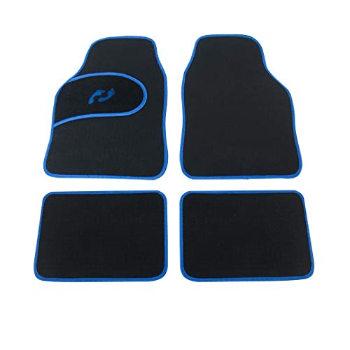 EUROXANTY Set vloermatten voor auto's, aanpasbaar aan alle auto's, modern design, zwart tapijt, blauw