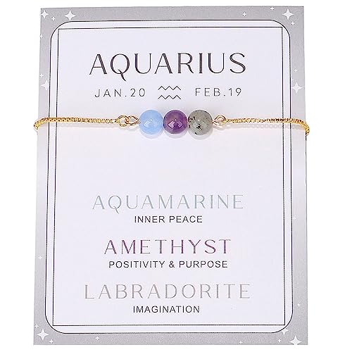 LODMLOER Sternzeichen-Armband Für Frauen – Naturstein-Zeichen-Astrologie-Armbänder, Modisches 12-Sternbild-Armband Für Teenager-Mädchen, Freundschafts-Horoskop-Geschenke, Wassermann, Verstellbar