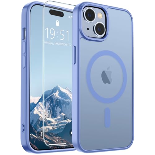 Image of SUPFINE Magnetic for iPhone 15 Case (Compatible with MagSafe) (Military Grade Drop Protection) Slim Translucent Matte Shockproof with Anti-Fingerprint Phone Case, Blue Purple