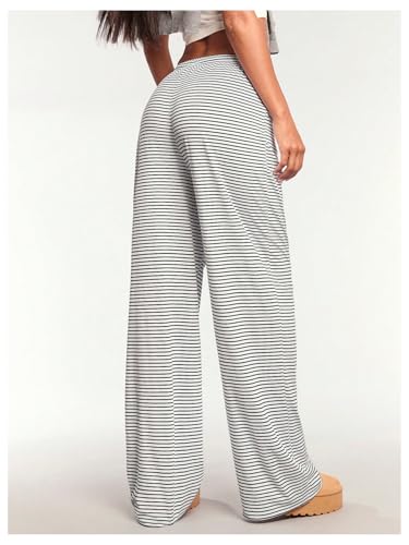 Milumia Women's Striped Drawstring Waist Long Pants Wide Leg Loose Fit Trousers3