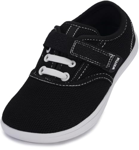 WHITIN Toddler Wide Toe Box Barefoot Shoes for Boys Girls Minimalist Sneakers Zero Drop Sole Size 6 Minimus Walking Knit Gym Flat Kid Road Tennis Breathable Black 23