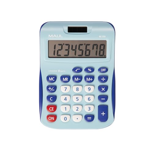 MAUL Taschenrechner MJ 550 | Groß Mit 8 Stellen Display | Standardfunktionen für Büro, Zuhause, Schule | Solar Mit Batterienutzung Bei Dunkelheit | Blau